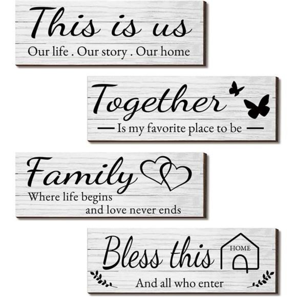 4 Pieces Wooden Home Wall Art Decor, Rustic, Farmhouse THIS IS US/TOGETHER - Picture 1 of 7